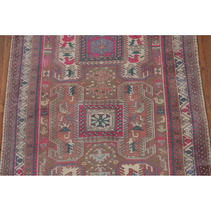 Tribal Meshkin Persian Vintage Runner Rug Hand-Knotted Wool Carpet - 3'11" x 10'5"