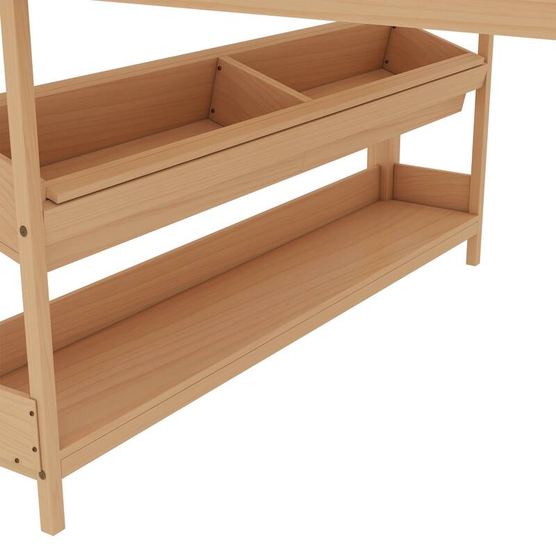 Full/Twin Size Loft Bed with Built-in Desk, Multi-Storage Bookcases & Blackboard, Solid Wood Low Loft Bed Frame