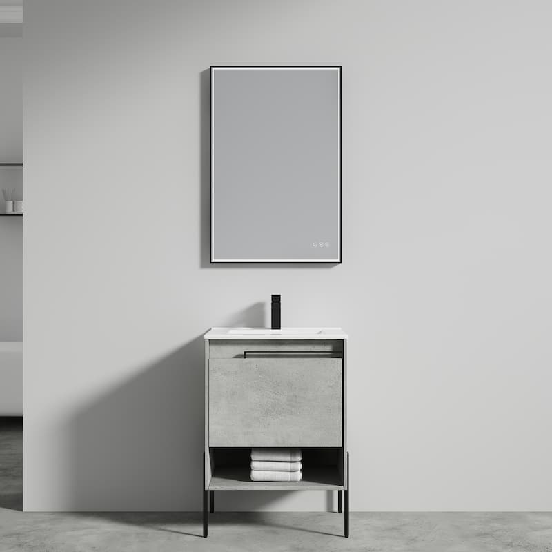 Blossom Turin 24 Inch Freestanding Bathroom Vanity with Ceramic Sink - Plain Cement