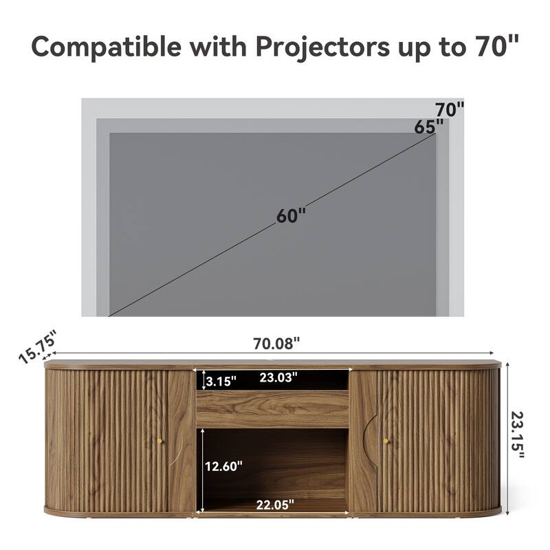 70" Mid-Century Modern Projector TV Stand, for TV or Ultra-Short Throw Projector - 70'' W × 15.7'' D × 23'' H