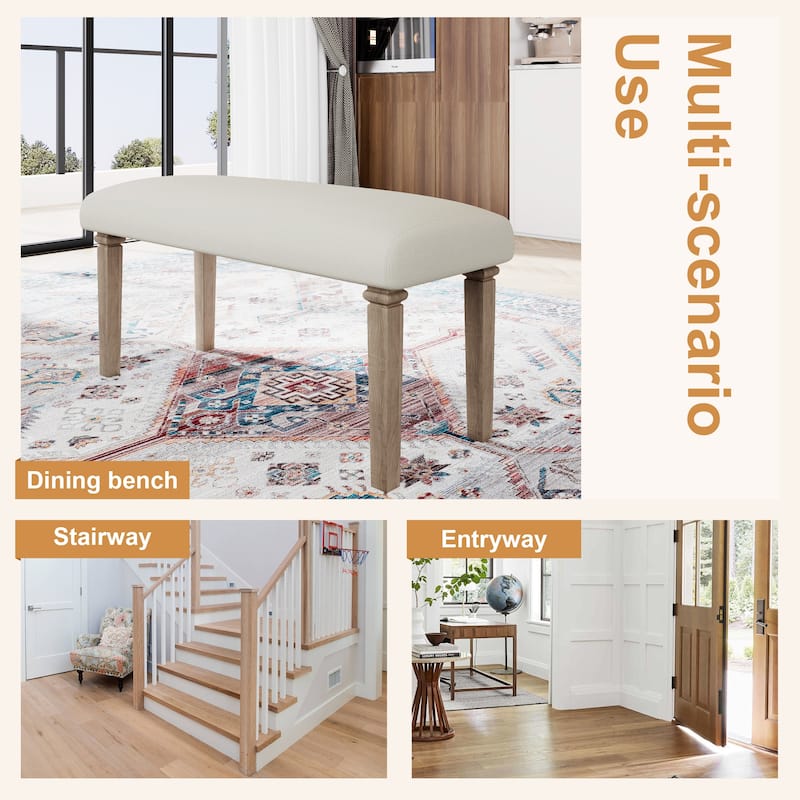 6-Piece Retro Dining Room Set, Classic Kitchen Furniture Set, Wooden Rectangular Table and 4 Chairs with Bench