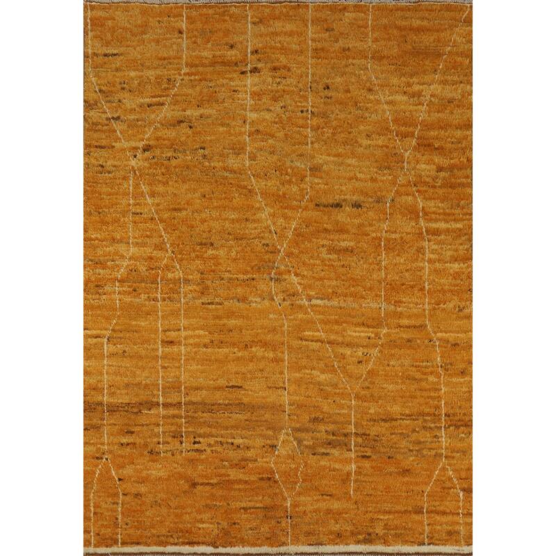 Moroccan Oriental Area Rug Hand-Knotted Orange Tribal Wool Carpet - 5'6" x 7'6"