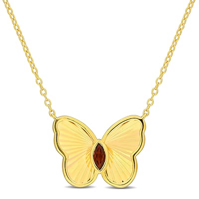 Miadora 1/5ct TGW Marquise-Cut Garnet Butterfly Necklace with Chain in Yellow Silver-17 in