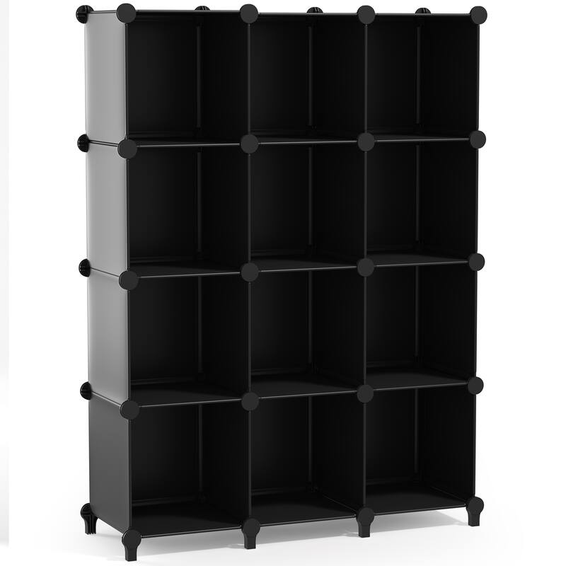 Sorbus Cube Storage Organizer – Waterproof Cubby Shelf for Closet, Toys, Books, Shoes, Décor – Space-Saving Bookshelf - 12 Pack - Black