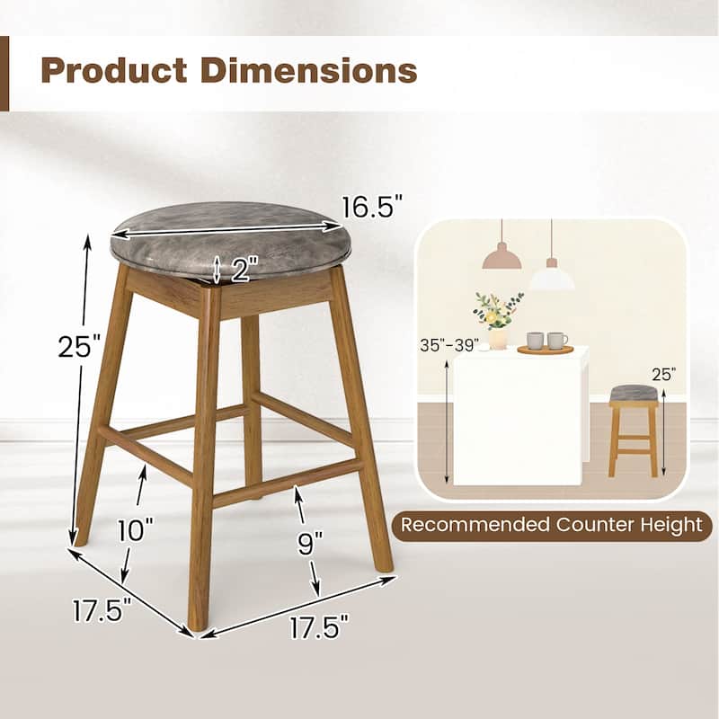Gymax 25'' Swivel Counter Height Barstools Set of 4 w/Solid Wood Legs