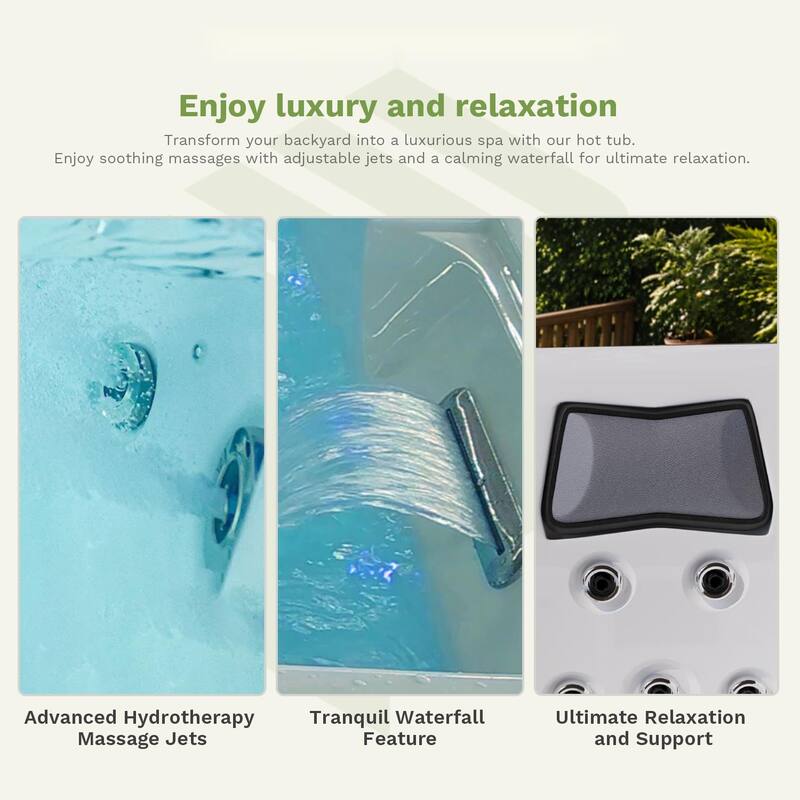 Patiowell 4-Person 41 Jets Hot Tub with Digital Control System-The Fresh Water System and LED Lighting-Intelligent
