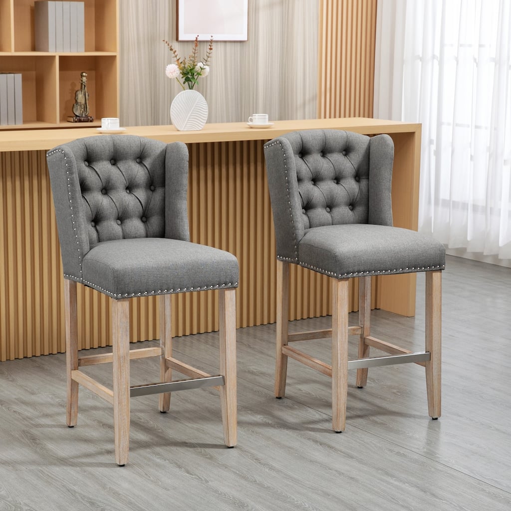 Counter Height Bar Stools Set of 2 with Wood Legs