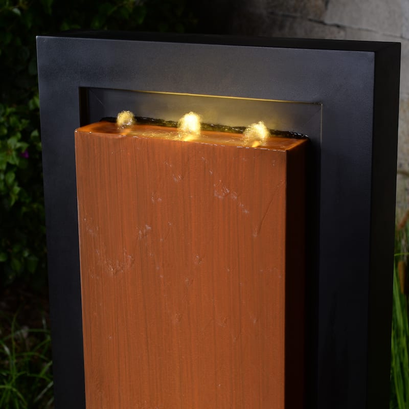 LED Lighted Steel Outdoor Garden Fountain - 47.25" - Black and Brown
