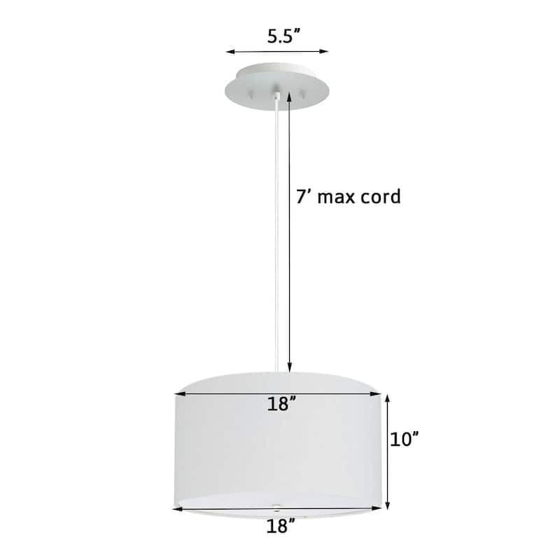 2 Light Pendant 18"w White Linen Shade with Diffuser, White Cord