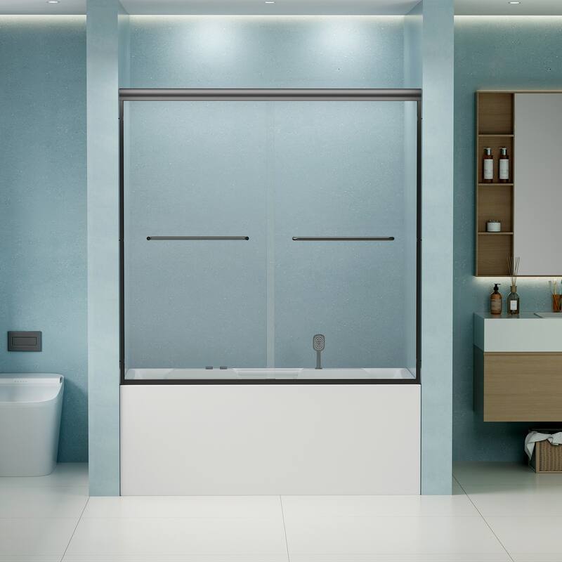 Double Sliding Bathtub Shower Door, Semi-Frameless