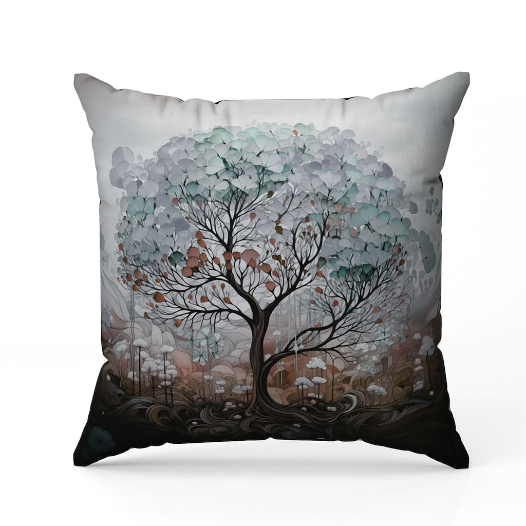 Beautiful Tree of Life Faux Suede Reversible Throw Pillow Blue and Mint