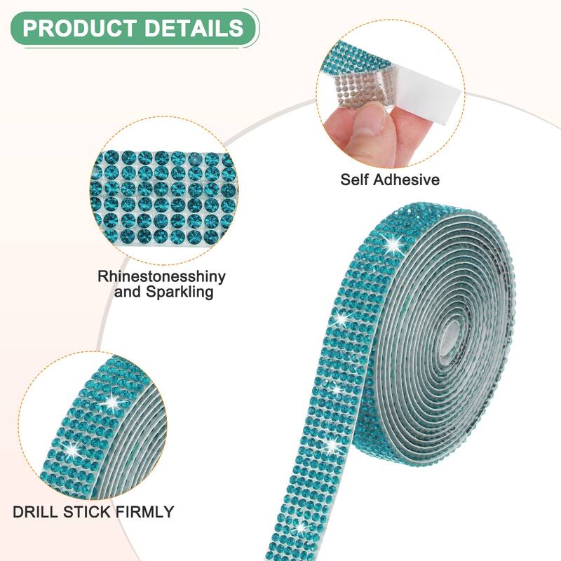 2-Roll Crystal Rhinestone Ribbon,0.5/1.1 Inch x 2 Yards for DIY - Blue