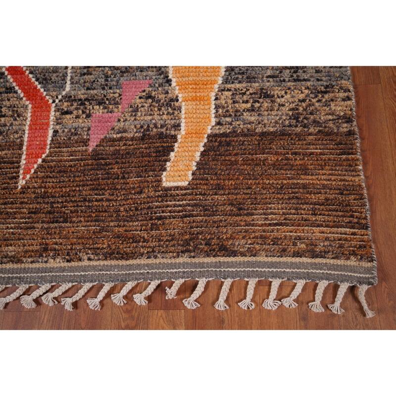 Brown Striped Moroccan Area Rug Hand-Knotted Wool Carpet - 5'10"x 9'3"