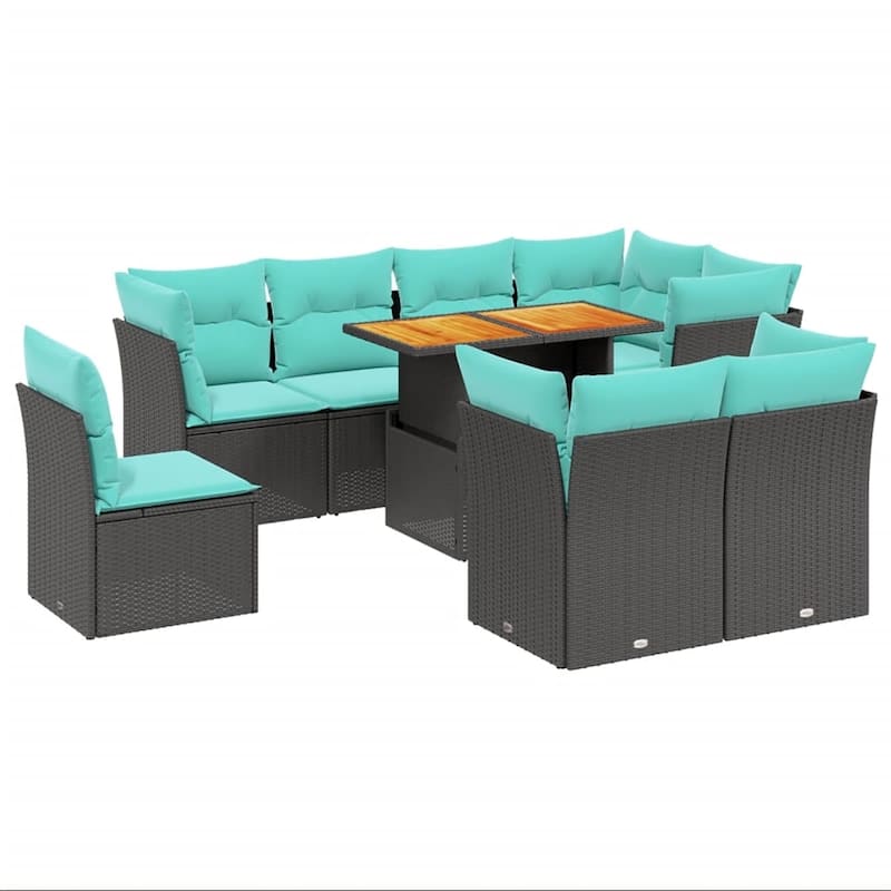 vidaXL 9 Piece Patio Sofa Set with Cushions Black Poly Rattan - 24.4 x 24.4 x 27.2