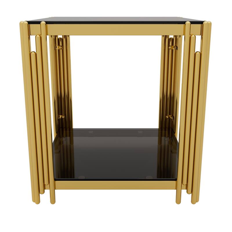 Glass Coffee Table Set of 3, Includes 1 Coffee Table & 2 End Tables, Luxury Living Room Table Set with Glass Top and Lower Shelf