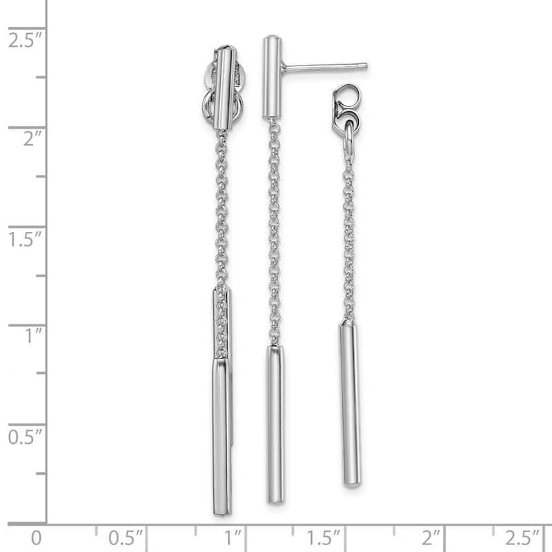 Curata 925 Sterling Silver60.5x2.4 Bar and Chain Front And Back Dangle Post Earrings