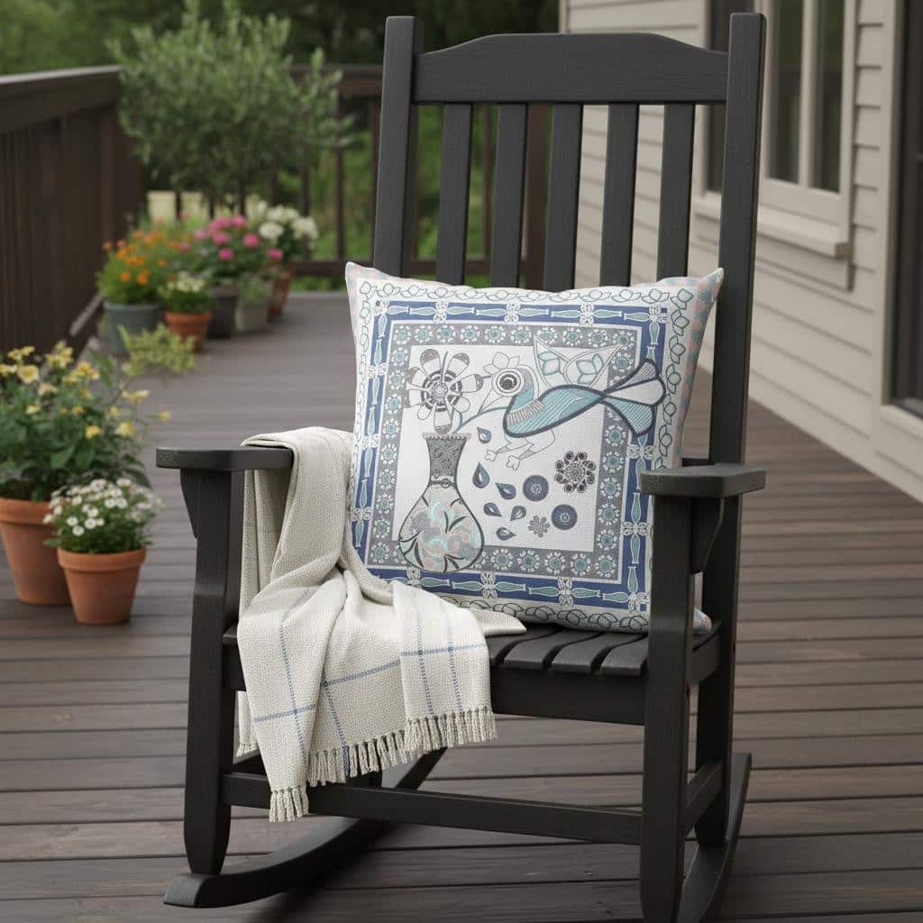 HomeRoots 16" x 16" Pink and White Bird Blown Seam Abstract Indoor Outdoor Throw Pillow - 16.00' X '5.00' X '16.00