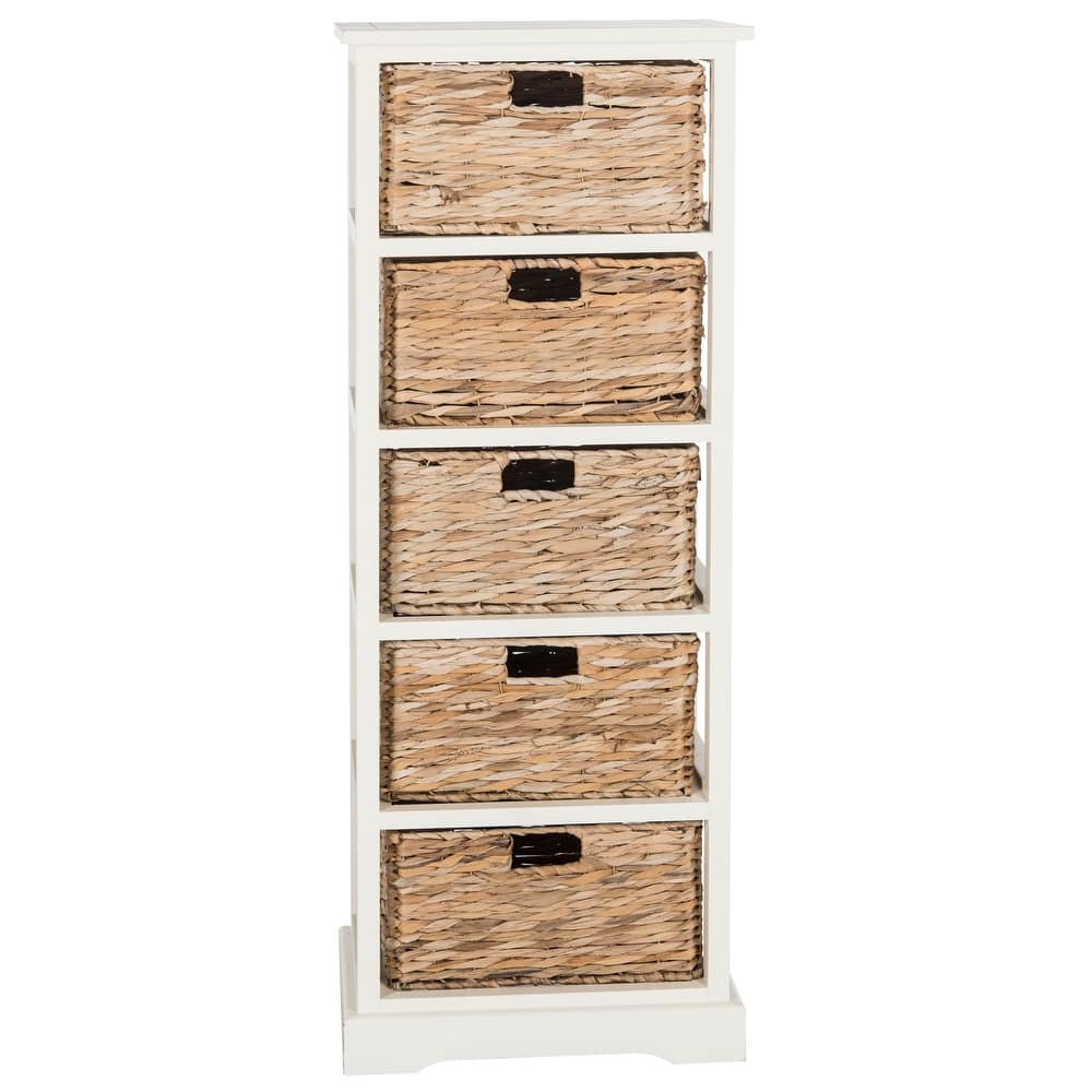 SAFAVIEH Faith Distressed Black 5-Drawer Wicker Basket Storage Tower - 17.3" x 13.4" x 46.1" - 17"W x 13"D x 46"H