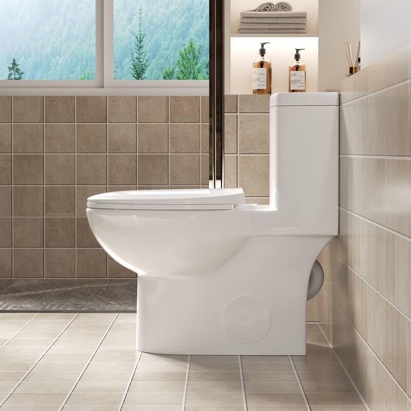 1.1/1.6 GPF Tornado Flush One-Piece Toilet with Comfort Chair Seat ADA Height 17",Powerful & Quiet Dual Flush Modern Toilet