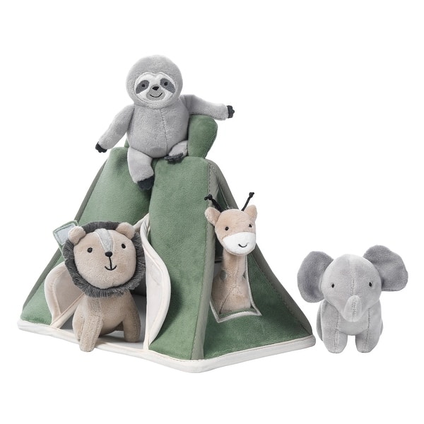 slide 2 of 4, Lambs & Ivy Interactive Plush Safari/Jungle Green Tent with Stuffed Animal Toys