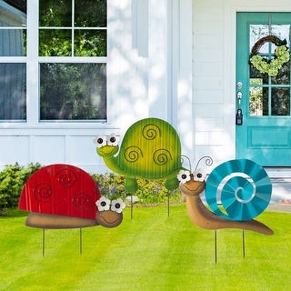 Glitzhome 48.5"H Set of 3 Metal Tortoise Ladybug Snail Yard Stake or Wall Decor