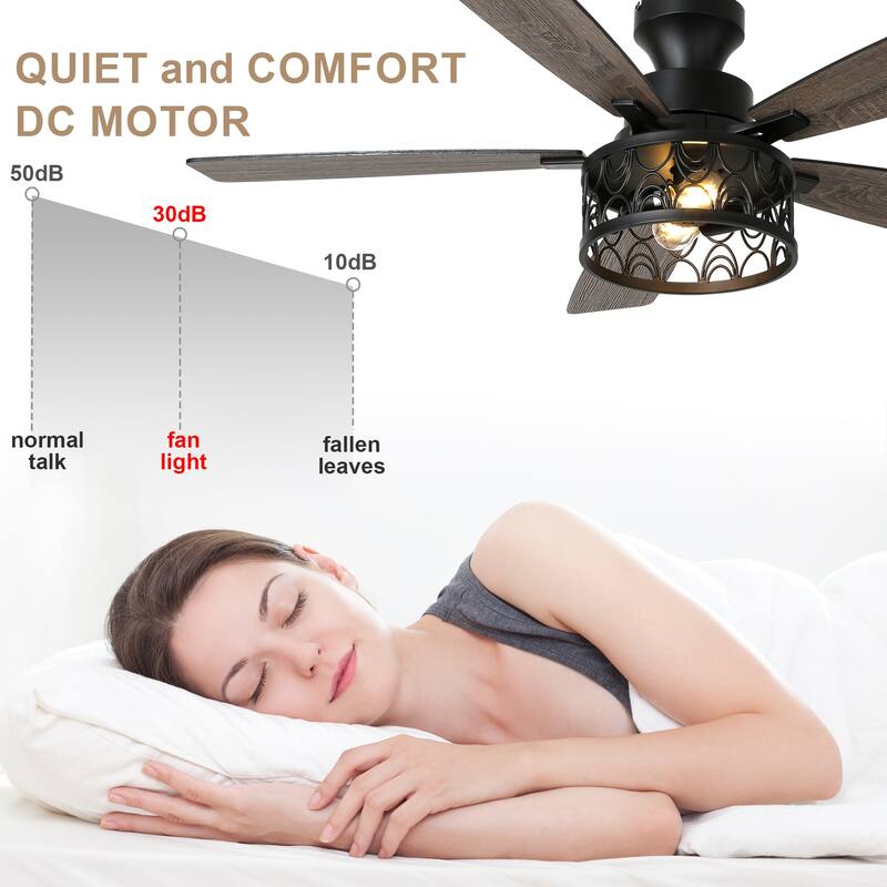 Bella Depot 52" Black Modern Flush Mount Ceiling Fan with Light and Remote