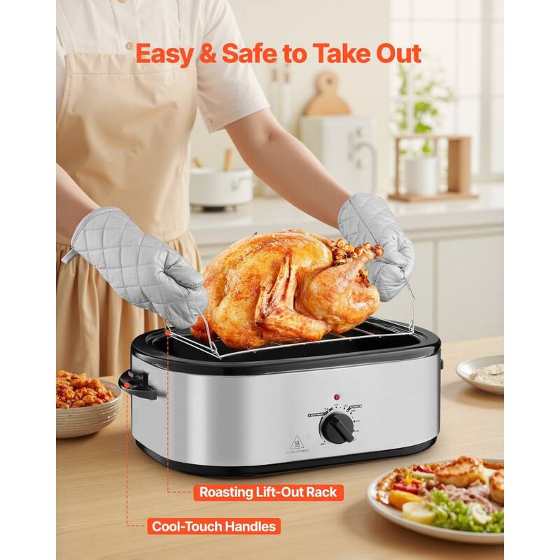 Black-Silver 22QT Electric Roaster Oven with Self-Basting Lid - 23.31 x 15.67 x 12.80 inch