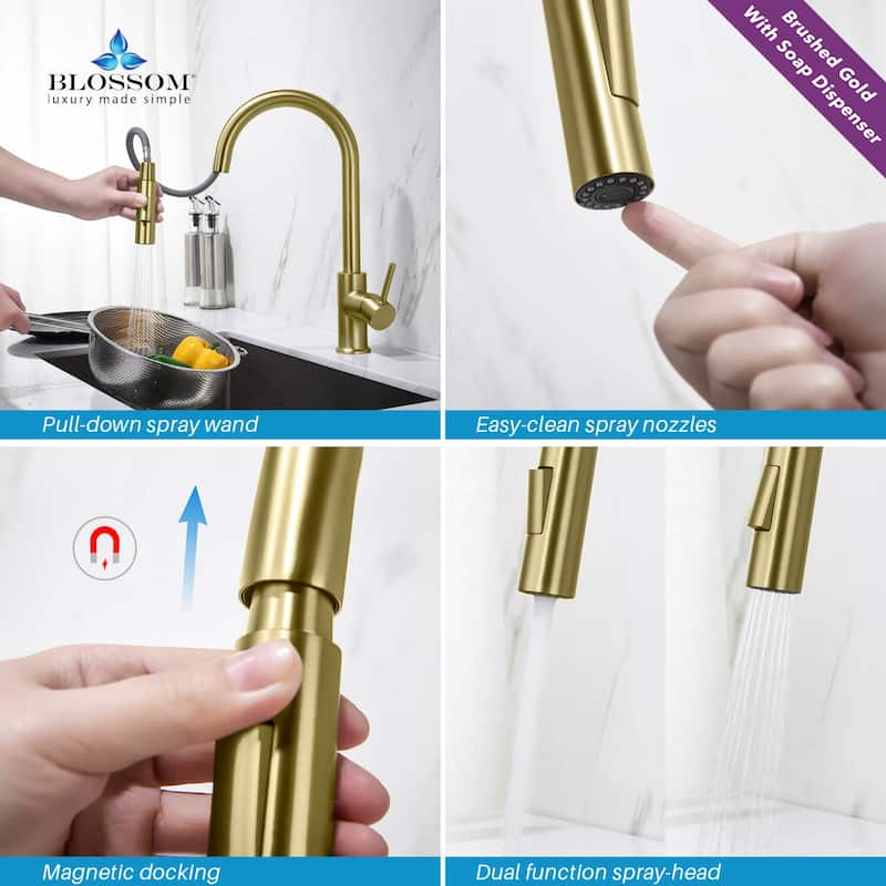 Blossom Solid Pull-Down Kitchen Faucet w/ 360 Swivel, Single Handle
