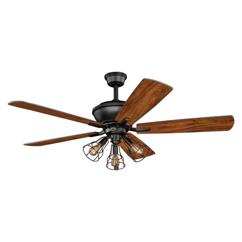 Clybourn Farmhouse Industrial 52 inch Bronze Ceiling Fan with Wire Cage LED Light Kit - 52-in W x 21-in H x 52-in D