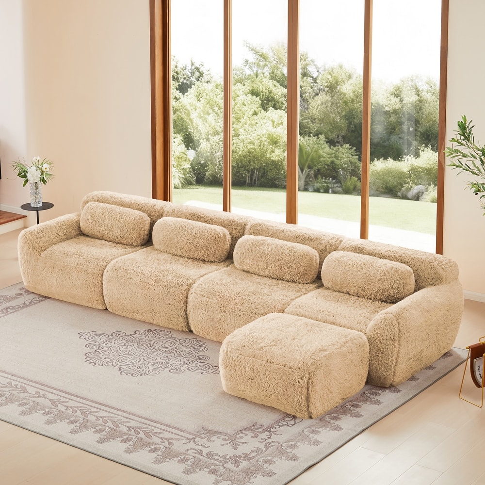 Anmytek Comfortable Modern L-Shaped Modular Sectional Sofa - Soft Fluffy Plush Fabric, No Assembly Required