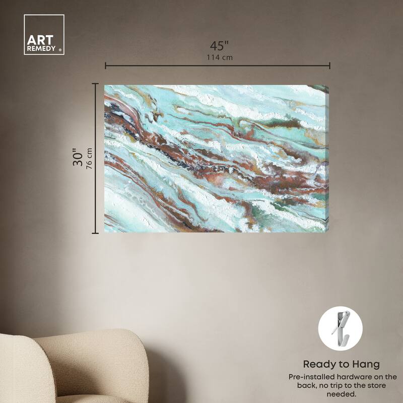 Art Remedy Mint Waves Gallery Wrapped Blue Abstract 1 Piece Canvas Wall Art