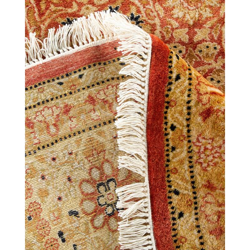 Hand Knotted Traditional Oriental Wool Orange Area Rug - 9' 1" x 9' 1"