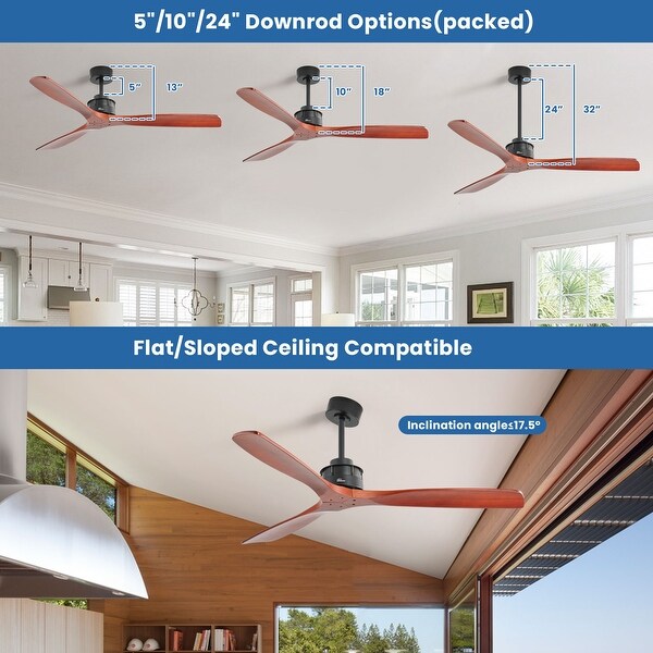 60 Inch Solid Wood Ceiling Fan with Light and Remote