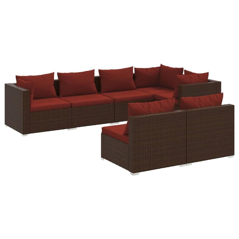vidaXL Patio Lounge Set with Cushions Brown Poly Rattan - 27.6" x 27.6" x 24" - 27.6" x 27.6" x 24"
