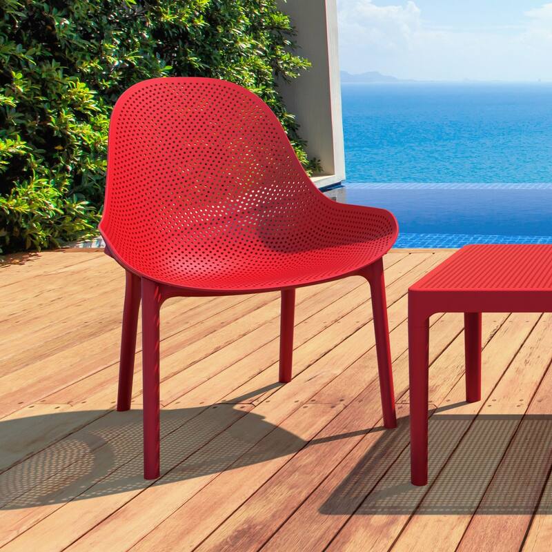32.75" Red Solid Patio Lounge Chair