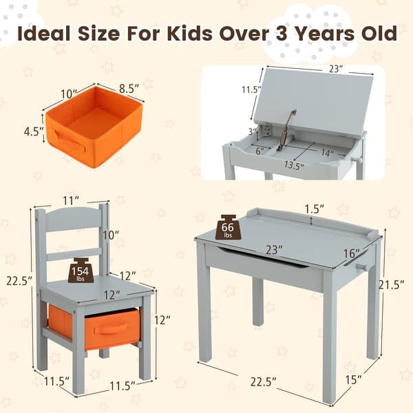 dimension image slide 0 of 3, Gymax Kids Table and Chair Set Wood Activity Study Desk w/ Storage
