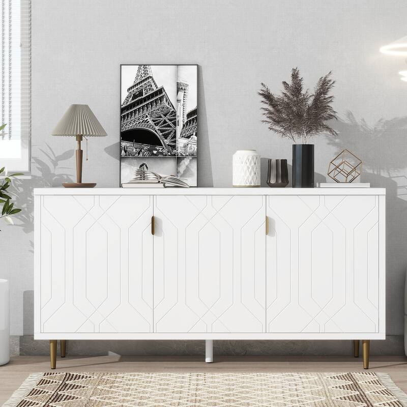 Scandinavian Style TV Stand with 3 Doors & Adjustable Shelves, Fits TVs Up to 70 Inches