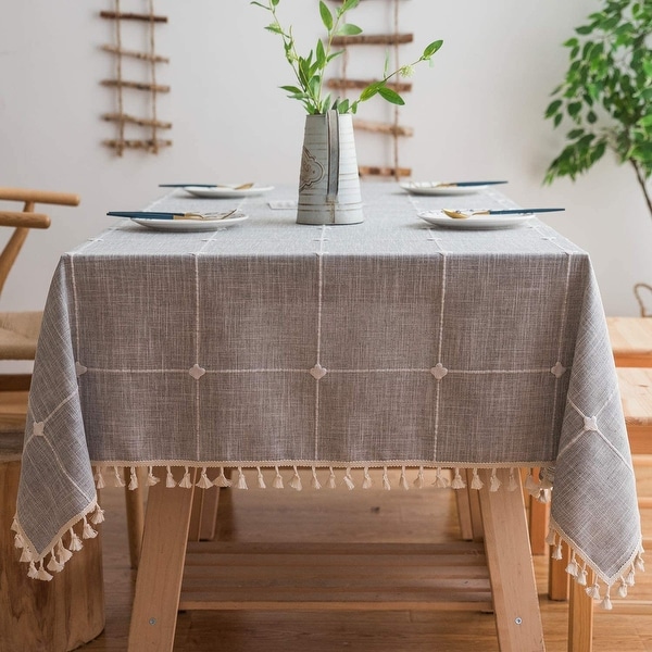 Washable Cotton Linen Solid Embroidery Checkered Design Tablecloth. Opens flyout.