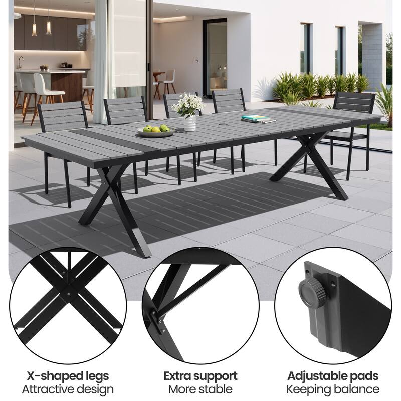 11/13-Piece Outdoor Dining Set Aluminum Dining Table with Umbrella Hole and Stackable Chairs