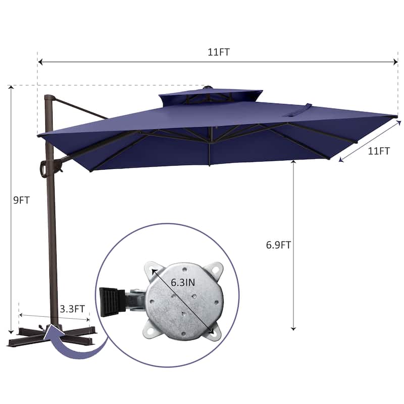 VredHom 11 Ft Patio Cantilever Offset Umbrella with Double Top