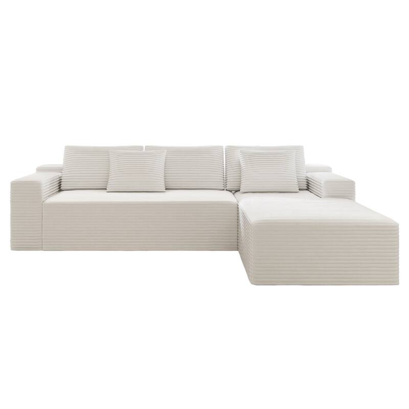 Roomfitters 104.3" Modular Sectional Sofa, 2-Piece Compressed Cloud Couch, No Assembly Required, Plush Corduroy, White