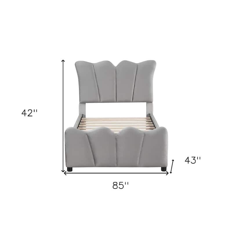 HomeRoots Gray Tufted Velvet Upholstered Twin Bed Frame