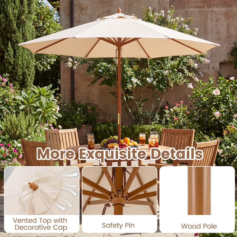 Gymax 9 FT Patio Umbrella w/Adjustable Height Rope Pulley Lift Vented