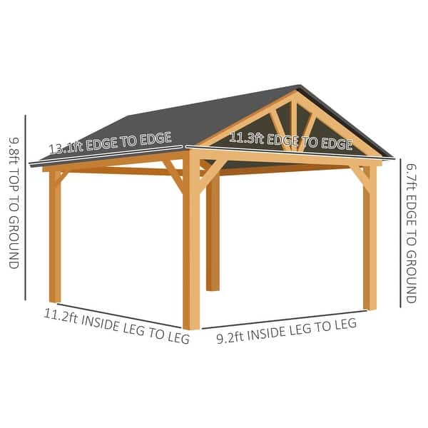 Outsunny 13' x 11' Wood Framed Gazebo, Hardtop Canopy, Steel Roof