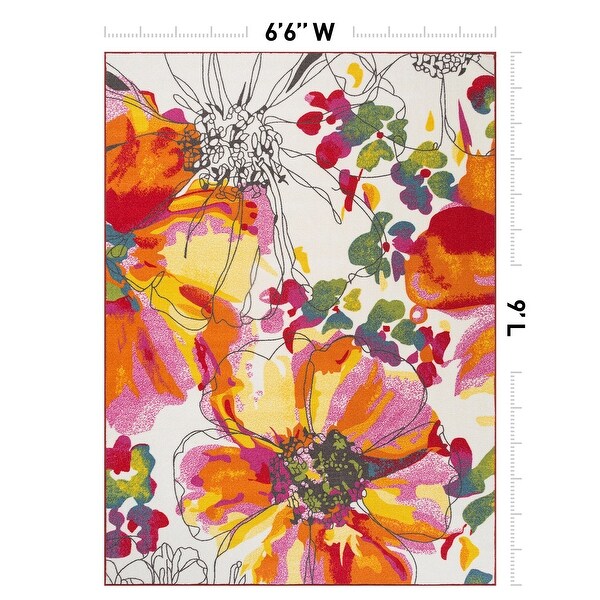 World Rug Gallery Modern Bright Flowers Non-Slip Area Rug Multi