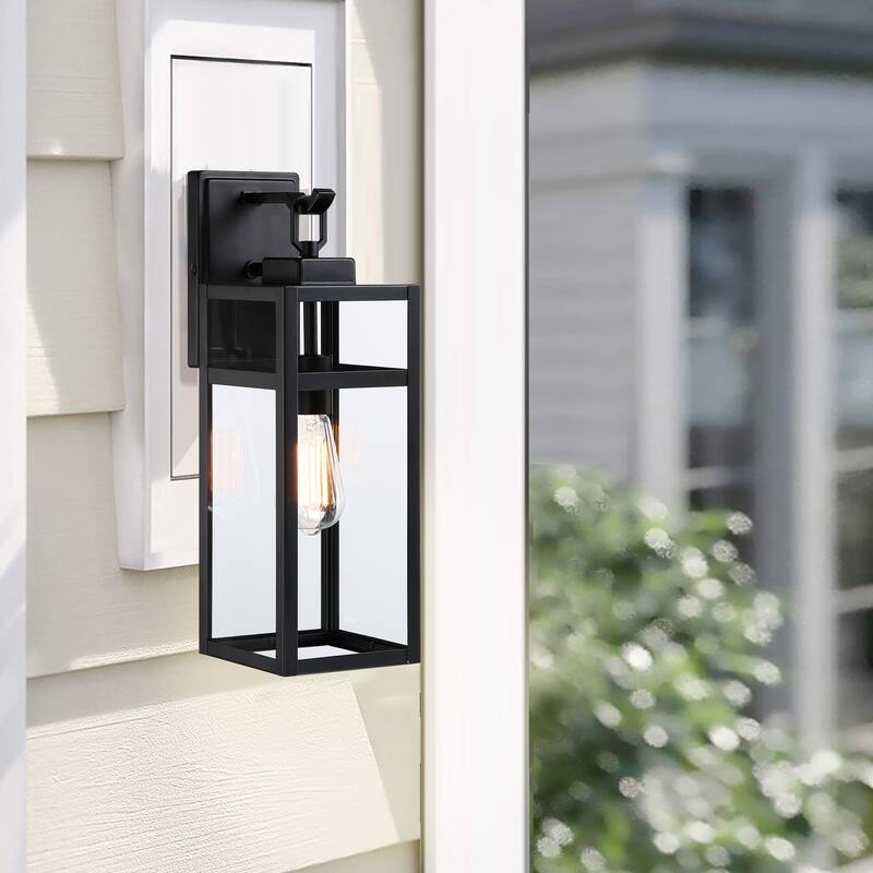 Matte Black Dusk to Dawn Outdoor Wall Light with Clear Glass Shade - BLACK - medium