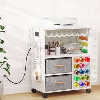 All-in-One Craft Table Mobile Craft Storage Cart w/ Vinyl Roll Holder ...