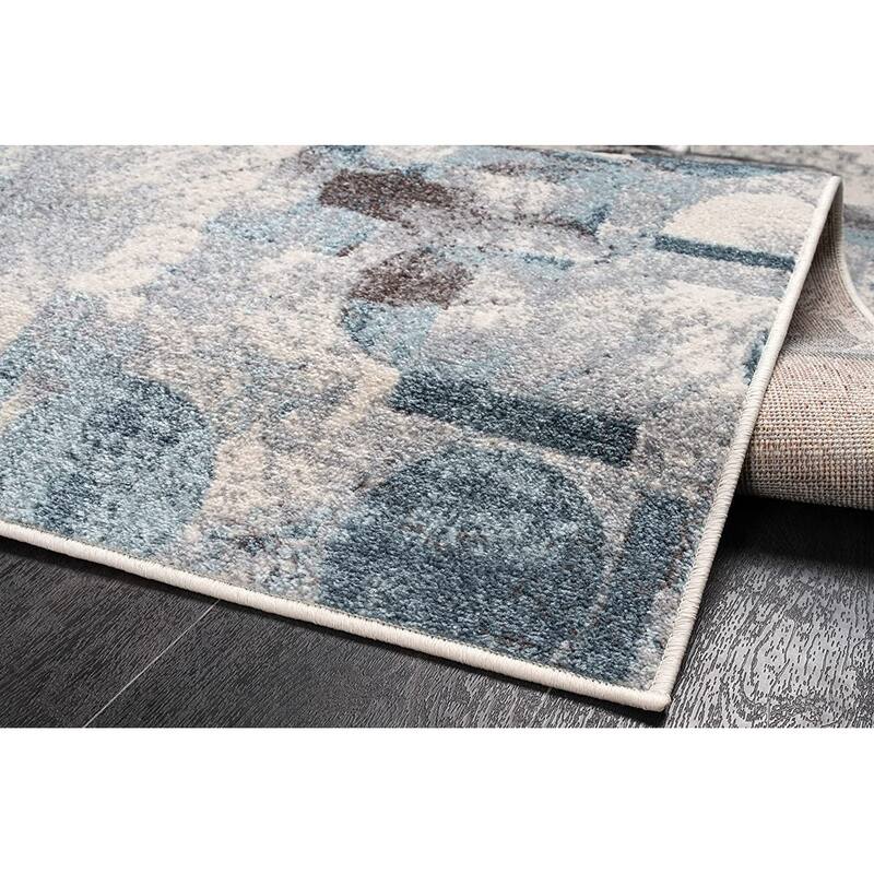LaDole Rugs Abstract Rustic Modern Contemporary Runner Rug, Durable Carpet for Livingroom Hallway - Blue, Brown, and Ivory, 3x5