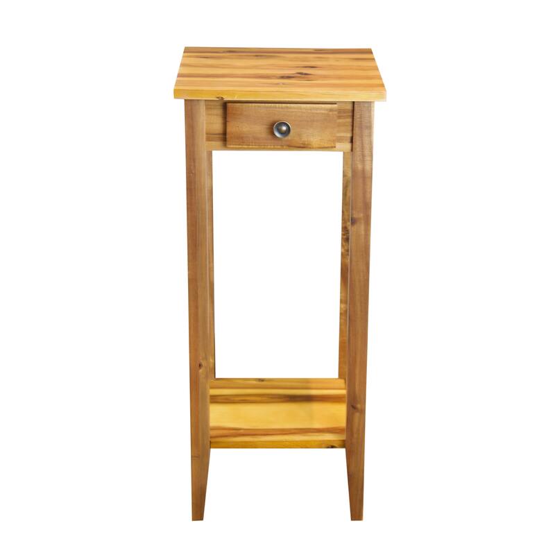 2-Tier Solid Acacia Wood Plant Table with Drawer