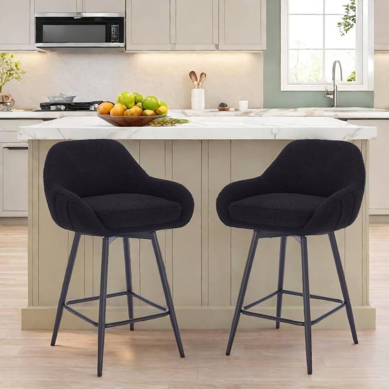 26" Counter Height Bar Stools Set of 2, 360° Swivel Upholstered Barstools for Kitchen Island